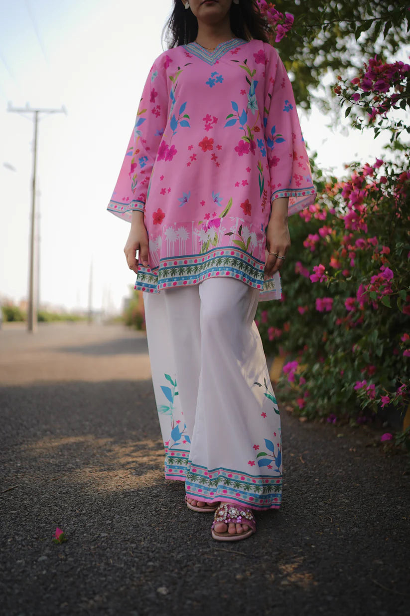 Dananeer Special Baby Pink Bloom Co ords set 2 Pieces Ready to Wear