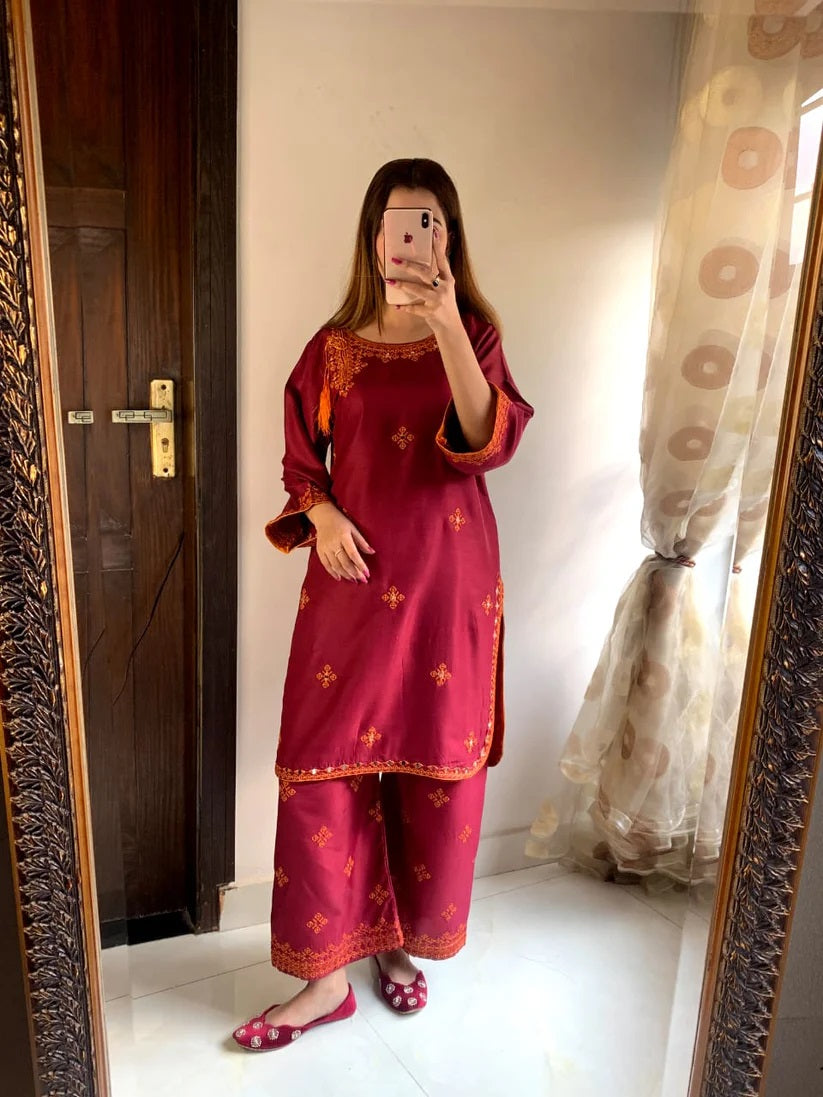 Fancy linen Embroidery With Mirror Work