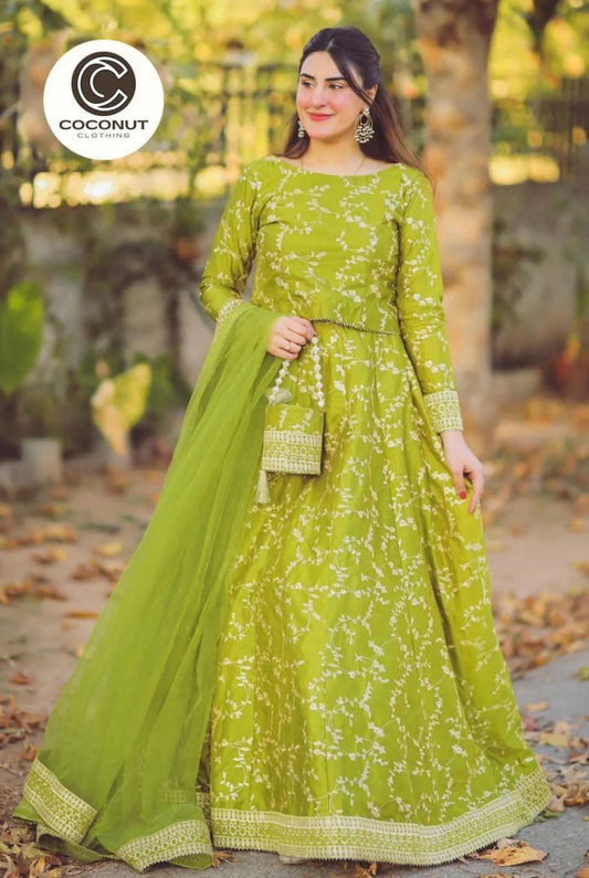 Fancy Shamoz Silk Embroidery Lengha four pieces For Girls